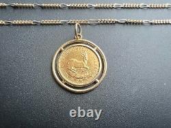 1977 South African 1 Rand Gold Coin Mounted in 14kt Gold Pendant with gold chain