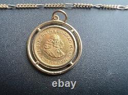 1977 South African 1 Rand Gold Coin Mounted in 14kt Gold Pendant with gold chain