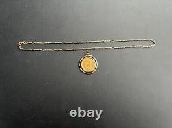 1977 South African 1 Rand Gold Coin Mounted in 14kt Gold Pendant with gold chain