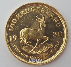 1980 1/10 oz Fine Gold Krugerrand South African Gold Coin 3.39 Grams
