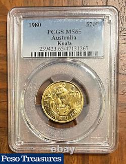 1980 $200 Australia Koala 22k Gold Coin Pcgs Ms65 Rare Pop 3, Only 8 Higher