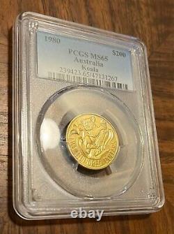 1980 $200 Australia Koala 22k Gold Coin Pcgs Ms65 Rare Pop 3, Only 8 Higher