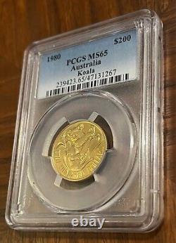 1980 $200 Australia Koala 22k Gold Coin Pcgs Ms65 Rare Pop 3, Only 8 Higher