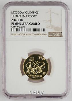 1980 300 Yuan Olympics Archery 10 Gram Gold Proof Coin NGC PF69 Ultra Cameo