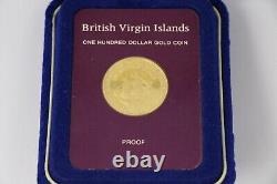 1980 British Virgin Islands $100 Dollar Proof Gold Coin withBox 7.10 Grams. 900
