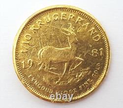 1981 1/10 oz Fine Gold Krugerrand South African Gold Coin 3.39 Grams