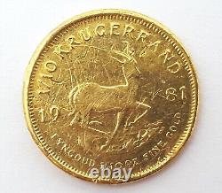 1981 1/10 oz Fine Gold Krugerrand South African Gold Coin 3.39 Grams