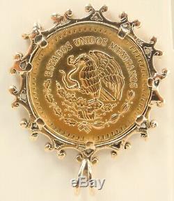 1981 Mexico Pura Oro 1/4 oz Gold Coin Pendant 14K Gold Ornate Bezel 13.30 grams