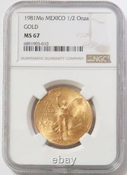 1981 Mo Gold Mexico 1/2 Onza Winged Libertad Coin Ngc Mint State 67
