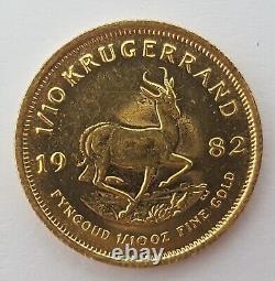 1982 1/10 oz Fine Gold Krugerrand South African Gold Coin 3.39 Grams
