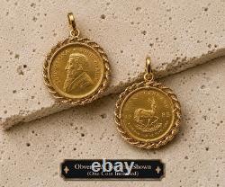 1983 South African Krugerrand 1/10 oz Fine Gold 22k Coin Yellow Gold 14k Pendant