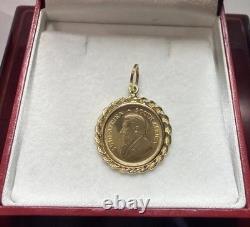 1983 South African Krugerrand 1/10 oz Fine Gold 22k Coin Yellow Gold 14k Pendant