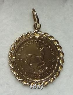 1983 South African Krugerrand 1/10 oz Fine Gold 22k Coin Yellow Gold 14k Pendant