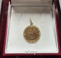 1983 South African Krugerrand 1/10 oz Fine Gold 22k Coin Yellow Gold 14k Pendant