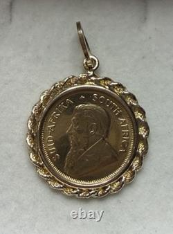 1983 South African Krugerrand 1/10 oz Fine Gold 22k Coin Yellow Gold 14k Pendant
