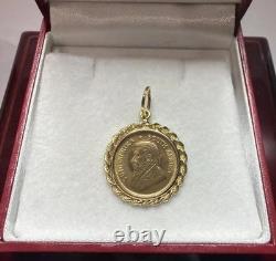 1983 South African Krugerrand 1/10 oz Fine Gold 22k Coin Yellow Gold 14k Pendant