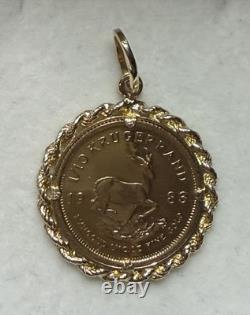 1983 South African Krugerrand 1/10 oz Fine Gold 22k Coin Yellow Gold 14k Pendant
