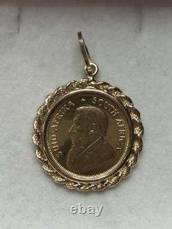 1983 South African Krugerrand 1/10 oz Fine Gold 22k Coin Yellow Gold 14k Pendant