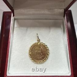 1983 South African Krugerrand 1/10 oz Fine Gold 22k Coin Yellow Gold 14k Pendant