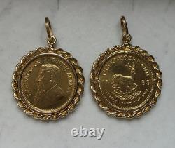 1983 South African Krugerrand 1/10 oz Fine Gold 22k Coin Yellow Gold 14k Pendant