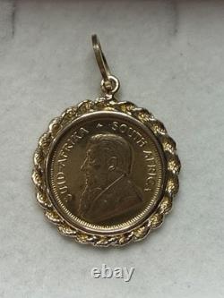 1983 South African Krugerrand 1/10 oz Fine Gold 22k Coin Yellow Gold 14k Pendant