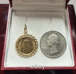 1983 South African Krugerrand 1/10 oz Fine Gold 22k Coin Yellow Gold 14k Pendant