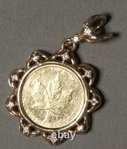1984 Canada 1/10 oz. 9999 Maple Leaf in 14K Yellow Gold PENDANT + diamonds 6.14g