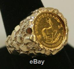 1984 South Afican 1/10 Oz Krugerrand Coin In 14K Gold Nugget Ring/9.1 Grams/S 11