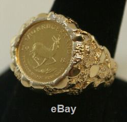 1984 South Afican 1/10 Oz Krugerrand Coin In 14K Gold Nugget Ring/9.1 Grams/S 11