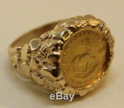 1984 South Afican 1/10 Oz Krugerrand Coin In 14K Gold Nugget Ring/9.1 Grams/S 11