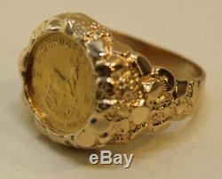 1984 South Afican 1/10 Oz Krugerrand Coin In 14K Gold Nugget Ring/9.1 Grams/S 11
