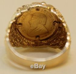 1984 South Afican 1/10 Oz Krugerrand Coin In 14K Gold Nugget Ring/9.1 Grams/S 11