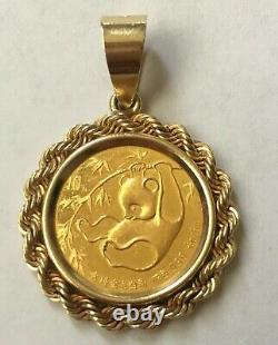 1985 1/10 OZ 24K SOLID GOLD PANDA COIN CHINA 10 YUAN with 14K BEZEL PENDANT 6.2g