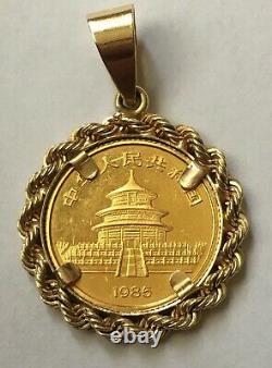 1985 1/10 OZ 24K SOLID GOLD PANDA COIN CHINA 10 YUAN with 14K BEZEL PENDANT 6.2g