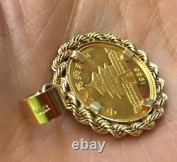 1985 1/10 OZ 24K SOLID GOLD PANDA COIN CHINA 10 YUAN with 14K BEZEL PENDANT 6.2g