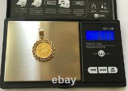 1985 1/10 OZ 24K SOLID GOLD PANDA COIN CHINA 10 YUAN with 14K BEZEL PENDANT 6.2g