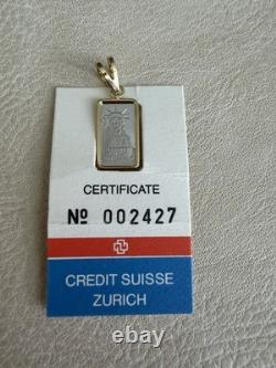 1985 CREDIT SUISSE 1 GRAM. 9995 PLATINUM BAR With14k Pendant