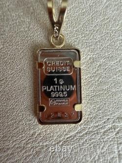 1985 CREDIT SUISSE 1 GRAM. 9995 PLATINUM BAR With14k Pendant