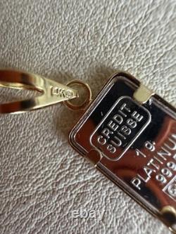 1985 CREDIT SUISSE 1 GRAM. 9995 PLATINUM BAR With14k Pendant