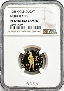 1985 Gold Netherlands 3.494 Grams Ducat Coin Ngc Proof 68 Ultra Cameo