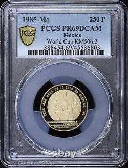 1985-Mo 250P Mexico Gold Proof World Cup Soccer PCGS PR 69 DCAM Top Pop