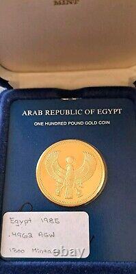 1985FM Egypt 100 Pound 17.15 Grams. 900 Gold Coin Only 1800 Minted High Grade