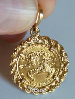 1986 $5 GOLD US Eagle 1/10 oz BU Coin In 14K Rope Pendant Bezel 6.5 Grams