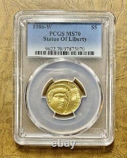 1986-w $5 8.36 Grams Gold Statue Of Liberty Pcgs Ms70 1/4 Qz # Gan Stock Mnh