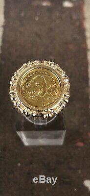 1987 1/20 oz 5 Yuan Panda Coin 14K Yellow Gold Ring Ring Size 8 1/2. 4.9 Grams