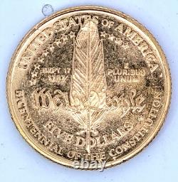 1987 Us $5.00 Liberity Bicentennial Gold Coin Pendant 9.6 Grams