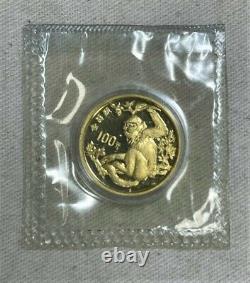 1988 China Mint Rare Animal Series 8g Gold Proof 100 Yuan Red Haired Monkey