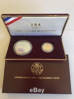 1988 USA Olympic Coins Gold Five Dollar and Silver Dollar COA 8.359 grams of AU