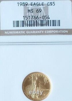 1989 $5 Gold American Eagle NGC MS 69 1/10oz! Beautiful Gold Coin