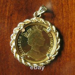 1990 Alley Cat Isle of Man 1/5 Oz. 999 Fine Gold Pendant With 14K Gold Rope Bezel
